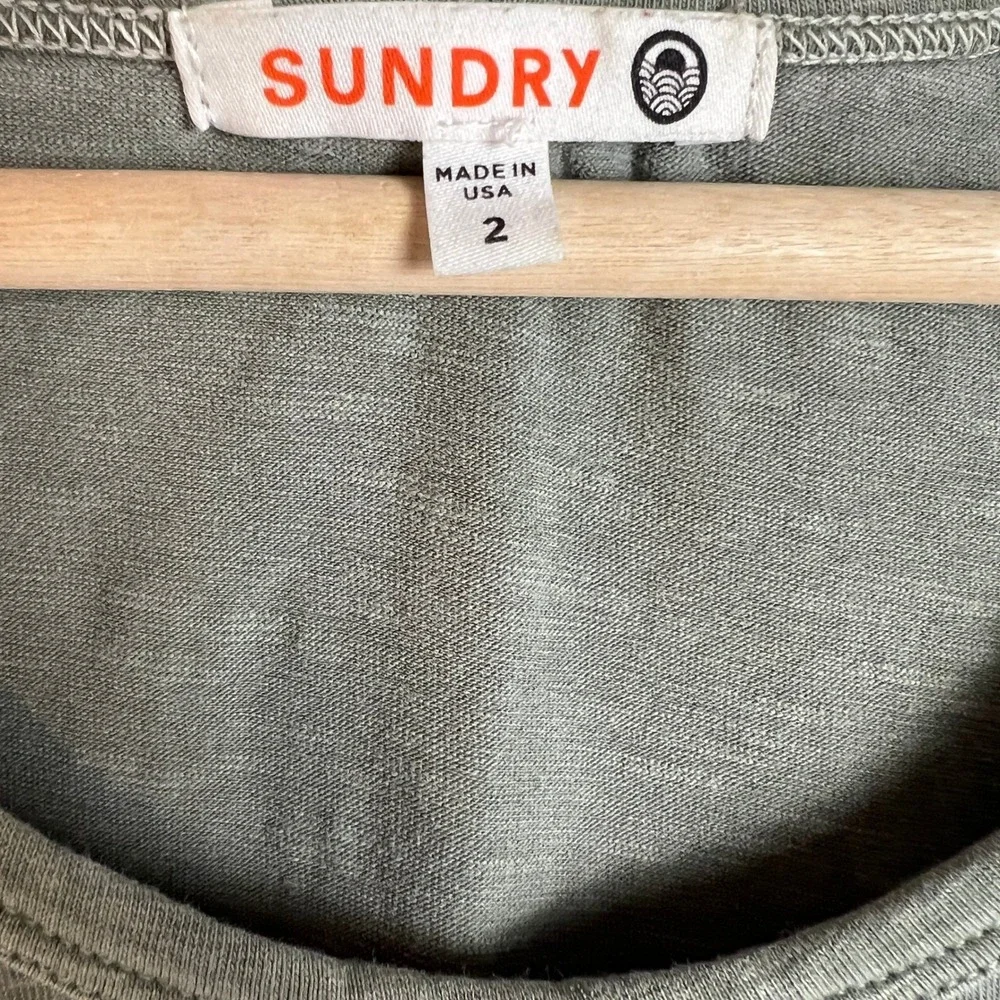 SUNDRY Maxi Dress Size 2 Ruched Side Tie Tank Olive‎ Green Made USA